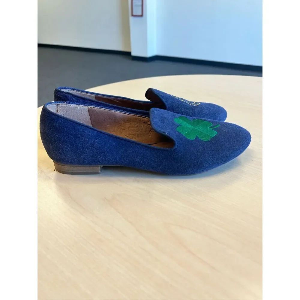 Lucky Brand Navy Suede St. Patrick’s Day 4 Leaf Clover Lucky Horse Shoe Loafers